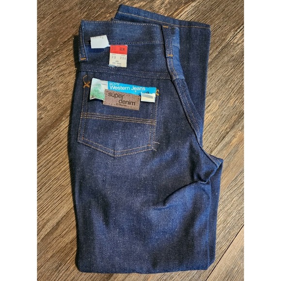 Vintage 70s JC Penney Jeans Boys 23x23 1/2 Blue Flared Western Super Denim New